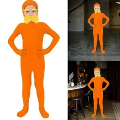 Halloween Tangerine Kostume Tilbehør Falsk Overskæg Skæg og Gule Øjenbryn Åben Ansigt Bodysuit til Cosplay Fest - DSW Children 140CM