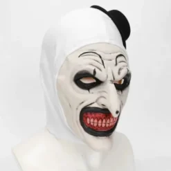 Halloween Terrifier Maske Klovnemaske Skræmmende Joker Kostume Halloween Horror Skræmmende Maske til Voksne Mænd Kvinder Hvid