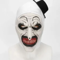 Halloween Terrifier Maske Klovnemaske Skræmmende Joker Kostume Halloween Horror Skræmmende Maske til Voksne Mænd Kvinder Hvid