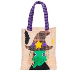 Halloween Tote Taske Gunny Klud med Håndtag 4 Mønstre Thanksgiving Tasker til Trick Treat Opbevaring Hexe