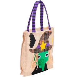 Halloween Tote Taske Gunny Klud med Håndtag 4 Mønstre Thanksgiving Tasker til Trick Treat Opbevaring Hexe