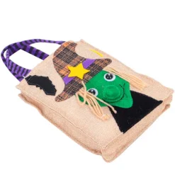 Halloween Tote Taske Gunny Klud med Håndtag 4 Mønstre Thanksgiving Tasker til Trick Treat Opbevaring Hexe