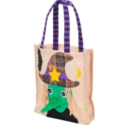 Halloween Tote Taske Gunny Klud med Håndtag 4 Mønstre Thanksgiving Tasker til Trick Treat Opbevaring Hexe