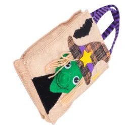 Halloween Tote Taske Gunny Klud med Håndtag 4 Mønstre Thanksgiving Tasker til Trick Treat Opbevaring Hexe