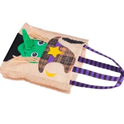 Halloween Tote Taske Gunny Klud med Håndtag 4 Mønstre Thanksgiving Tasker til Trick Treat Opbevaring Hexe