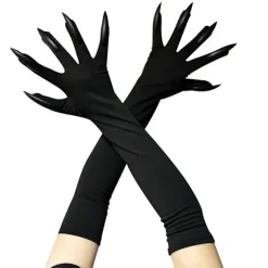 Halloween voksenhandsker, lange sorte dyrefodshandsker med skræmmende lange negle, sjovt spøgelse. Black Nails