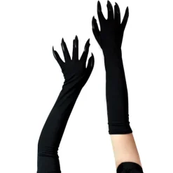Halloween voksenhandsker, lange sorte dyrefodshandsker med skræmmende lange negle, sjovt spøgelse. Black Nails