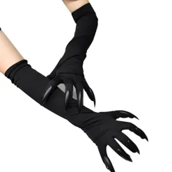 Halloween voksenhandsker, lange sorte dyrefodshandsker med skræmmende lange negle, sjovt spøgelse. Black Nails