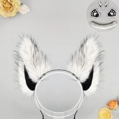 Halloween vævet danse varulv dyre øre hoveddekoration kostume rekvisitter ulve øre pandebånd dyre klo handsker ulve hale kostume_tfrf Ear Headband - White | Fyndiq