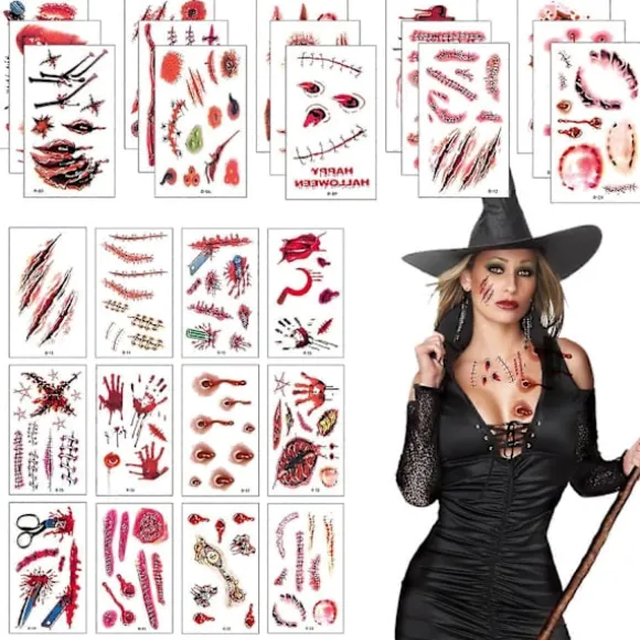 Halloween Zombie Makeup Tatoveringer, Falske Ar Sår Midlertidige Klistermærker Blod Sår Sting Realistisk Mønster Vampyr Bidmærker Voksne Børn Klovn Prank Ma | Fyndiq