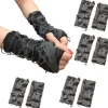 Halloweenhandsker fingerløse - 5 par spindelvævskantshandsker sorte - 28x8cm - Festtilbehør