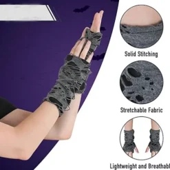 Halloweenhandsker fingerløse - 5 par spindelvævskantshandsker sorte - 28x8cm - Festtilbehør