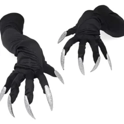 Halloweenhandsker, Kostumehandsker med kløer, Halloween, Cosplay, Handsker, Monster, Halloween, Pote, Lange Neglehandsker, Sølv
