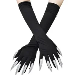 Halloweenhandsker, Kostumehandsker med kløer, Halloween, Cosplay, Handsker, Monster, Halloween, Pote, Lange Neglehandsker, Sølv