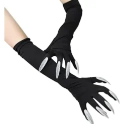 Halloweenhandsker, Kostumehandsker med kløer, Halloween, Cosplay, Handsker, Monster, Halloween, Pote, Lange Neglehandsker, Sølv