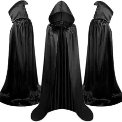 Halloween-kappe til voksne satinstof kappe til børn stående hætte sort dødskappe (59 tommer) 59inch