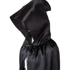 Halloween-kappe til voksne satinstof kappe til børn stående hætte sort dødskappe (59 tommer) 59inch
