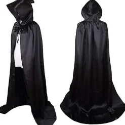 Halloween-kappe til voksne satinstof kappe til børn stående hætte sort dødskappe (59 tommer) 59inch