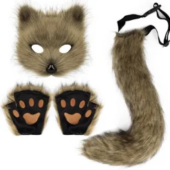 Halloween-kostume simulation rævemaske handsker plys rævehale håndlavet dyrehales kostume rekvisitter tilbehør Orange Mask One Size