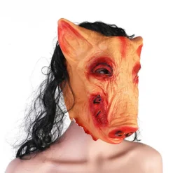Halloween-tilbehør Halloween rekvisitter performance rekvisitter gris maske med hår gris hovedmaske horror hovedbeklædning