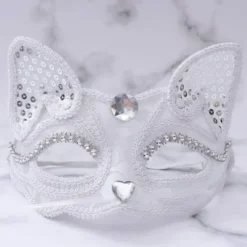 Halv Blonde til Par Ræv Halv Maske Vintage Halv Maske Maskerade Fest Dekorationer til Halloween Mardi Gras Maskerade Fest 1 stk (Hvid)