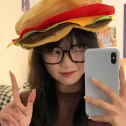 Hamburgerhat til voksne, sød, sjov, realistisk, hyggelig, elastisk, kostumetilbehør, blød, herre, dame, fastfood-hamburgerhue til gave