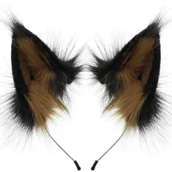 HAOAN Dyreimitation Pels Ræv Ulv Øre Hårbånd Pelsagtigt Håndlavet Hårbånd Hovedbeklædning Kostume Cosplay Tilbehør Blackbrown