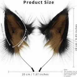 HAOAN Dyreimitation Pels Ræv Ulv Øre Hårbånd Pelsagtigt Håndlavet Hårbånd Hovedbeklædning Kostume Cosplay Tilbehør Blackbrown