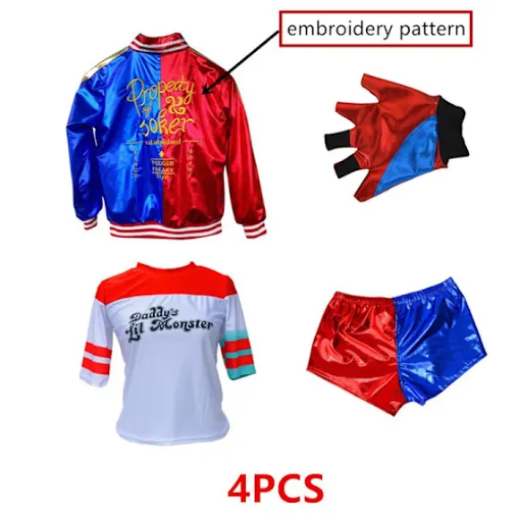 Harley Quinn Kostume Film Klovn Pigekostume Halloween Voksen Sexet Cosplay T-shirt Armbånd Pistol Hylster Tilbehør 01 XXL(170-175CM)