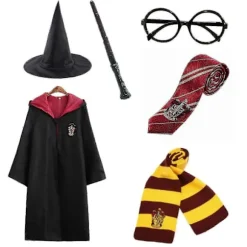 Harry Potter 6 stk. Sæt Magisk Troldmand Cosplay Udklædning Kappe Kåbe Kostume Red 155cm (11-12 years)