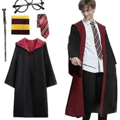 Harry Potter Magisk Kåbe Sæt, Halloween Cosplay Kostume Kappe, Troldmandsuniform til Voksne, Festforestilling Magisk Kappe Outfit Red Large