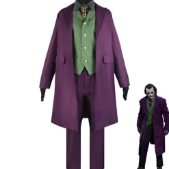 Heath Ledger Cosplay Kostume Halloween Mænd Film The Dark Knight Joker Kostume Lilla Jakke Komplet Sæt M