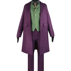 Heath Ledger Cosplay Kostume Halloween Mænd Film The Dark Knight Joker Kostume Lilla Jakke Komplet Sæt M