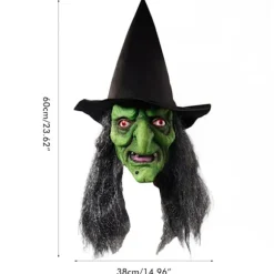 Hekseansigtsmaske med hår og hat, latex, gammel hekseansigtsmaske, Halloween-fest, skræmmende heksekostume, udklædningsrekvisitter