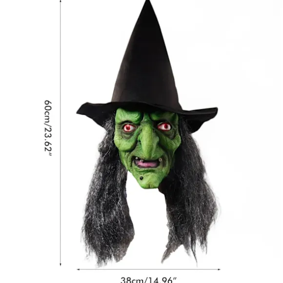 Hekseansigtsmaske med hår og hat, latex, gammel hekseansigtsmaske, Halloween-fest, skræmmende heksekostume, udklædningsrekvisitter