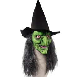Hekseansigtsmaske med hår og hat, latex, gammel hekseansigtsmaske, Halloween-fest, skræmmende heksekostume, udklædningsrekvisitter