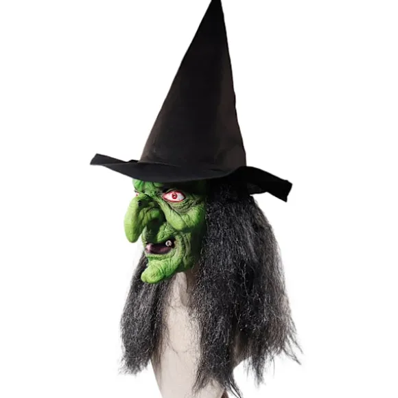 Hekseansigtsmaske med hår og hat, latex, gammel hekseansigtsmaske, Halloween-fest, skræmmende heksekostume, udklædningsrekvisitter