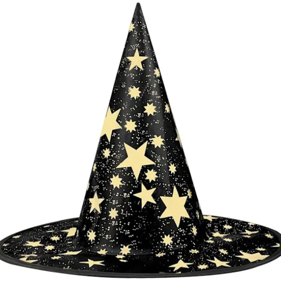 Heksehat Børn, 34x37cm Femtakket Stjerne Heksehat til Børnekostume & Cosplay Halloween Heksehat Halloween Fest Gårdsdekoration Black