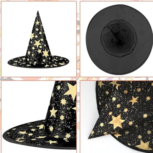 Heksehat Børn, 34x37cm Femtakket Stjerne Heksehat til Børnekostume & Cosplay Halloween Heksehat Halloween Fest Gårdsdekoration Black
