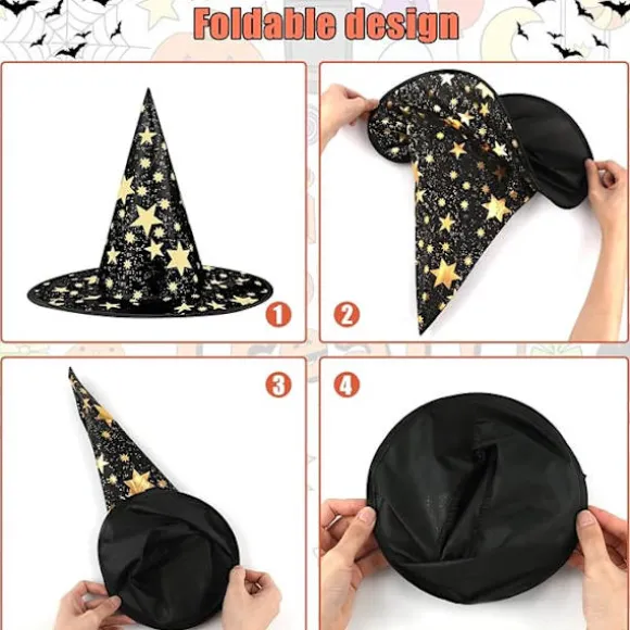 Heksehat Børn, 34x37cm Femtakket Stjerne Heksehat til Børnekostume & Cosplay Halloween Heksehat Halloween Fest Gårdsdekoration Black