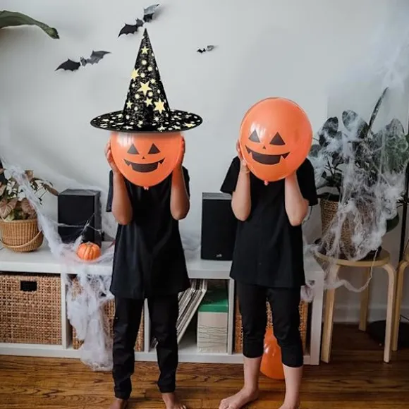 Heksehat Børn, 34x37cm Femtakket Stjerne Heksehat til Børnekostume & Cosplay Halloween Heksehat Halloween Fest Gårdsdekoration Black