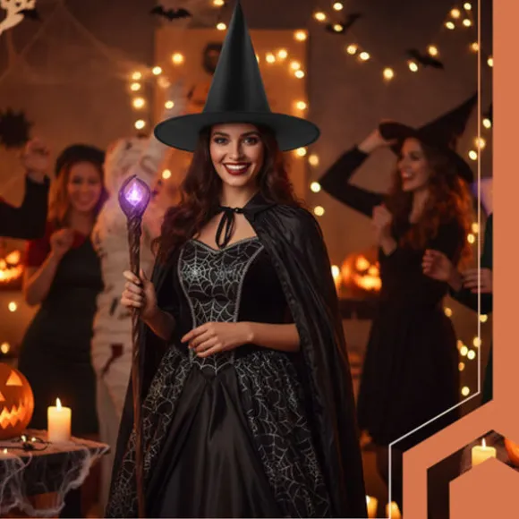 Heksehat, sort polyester, universel størrelse, Halloween