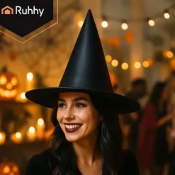 Heksehat, sort polyester, universel størrelse, Halloween