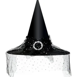Heksehat til kvinder, blonde mesh, elegant kostume, troldmandskostume tilbehør til cosplayfester Black Lace