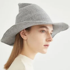 Heksehat til kvinder (grå 56-58 cm), uldhat til voksne, festtilbehør til Halloween, camouflage-rollehat