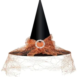 Heksehat til Kvinder, Mesh Blonder Fancy Dress Troldmand Kostume Tilbehør til Cosplay Fester Orange Lace