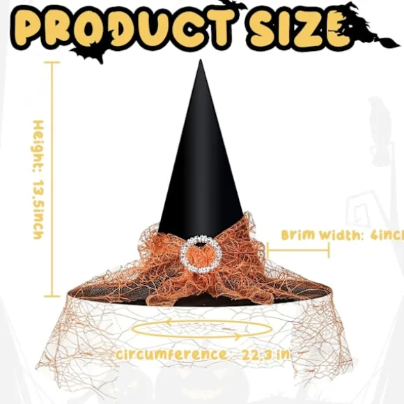 Heksehat til Kvinder, Mesh Blonder Fancy Dress Troldmand Kostume Tilbehør til Cosplay Fester Orange Lace