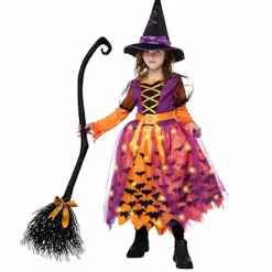 Heksekost med bånd til børn Halloween onde hekse kosteskaft med farvet bånd foto Halloween dekorationer