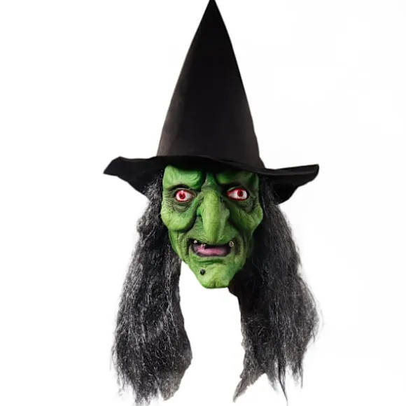 Heksemaske med hår og hat Latex Gammel heksemaske Halloweenfest Gyser heks kostume Klæd dig ud rekvisitter