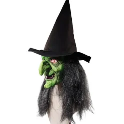 Heksemaske med hår og hat Latex Gammel heksemaske Halloweenfest Gyser heks kostume Klæd dig ud rekvisitter